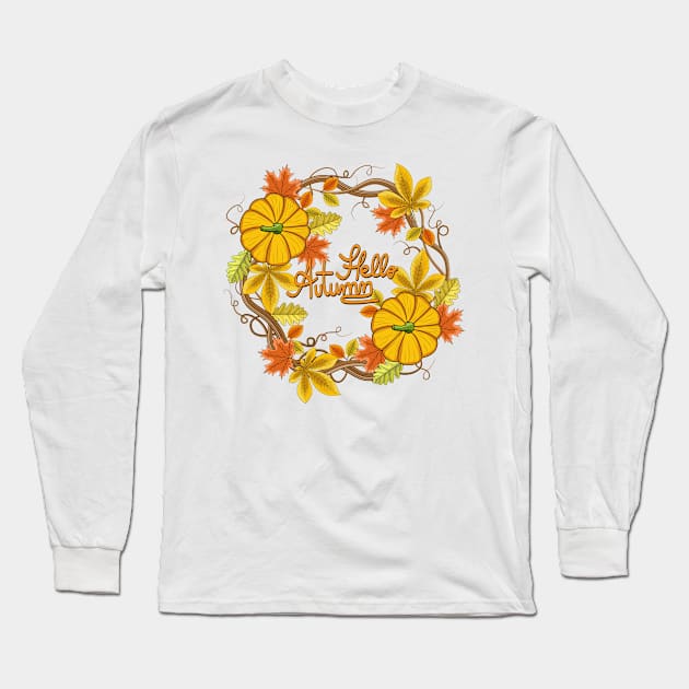 Hello Autumn Long Sleeve T-Shirt by Designoholic